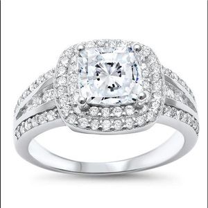 Princess Cut Double Halo 925 Sterling Silver Ring